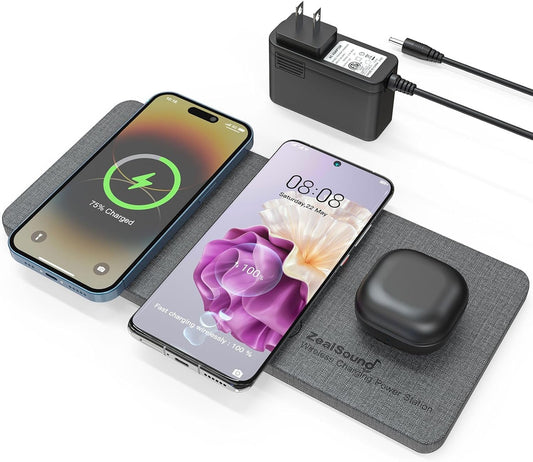 Triple Wireless Charger for Multiple Devices - Ultra Slim Design