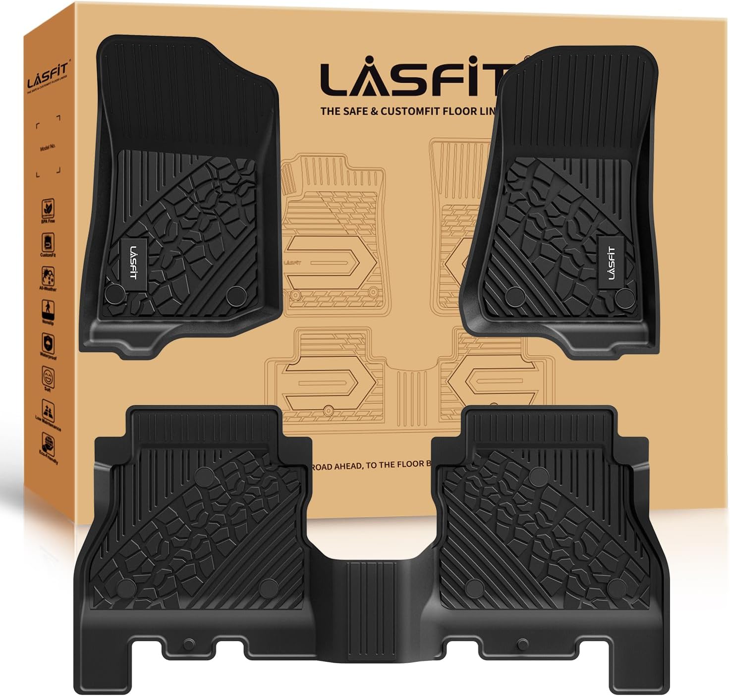 LASFIT Floor Mats for Jeep Wrangler JL 2018-2025 Unlimited 4 Door