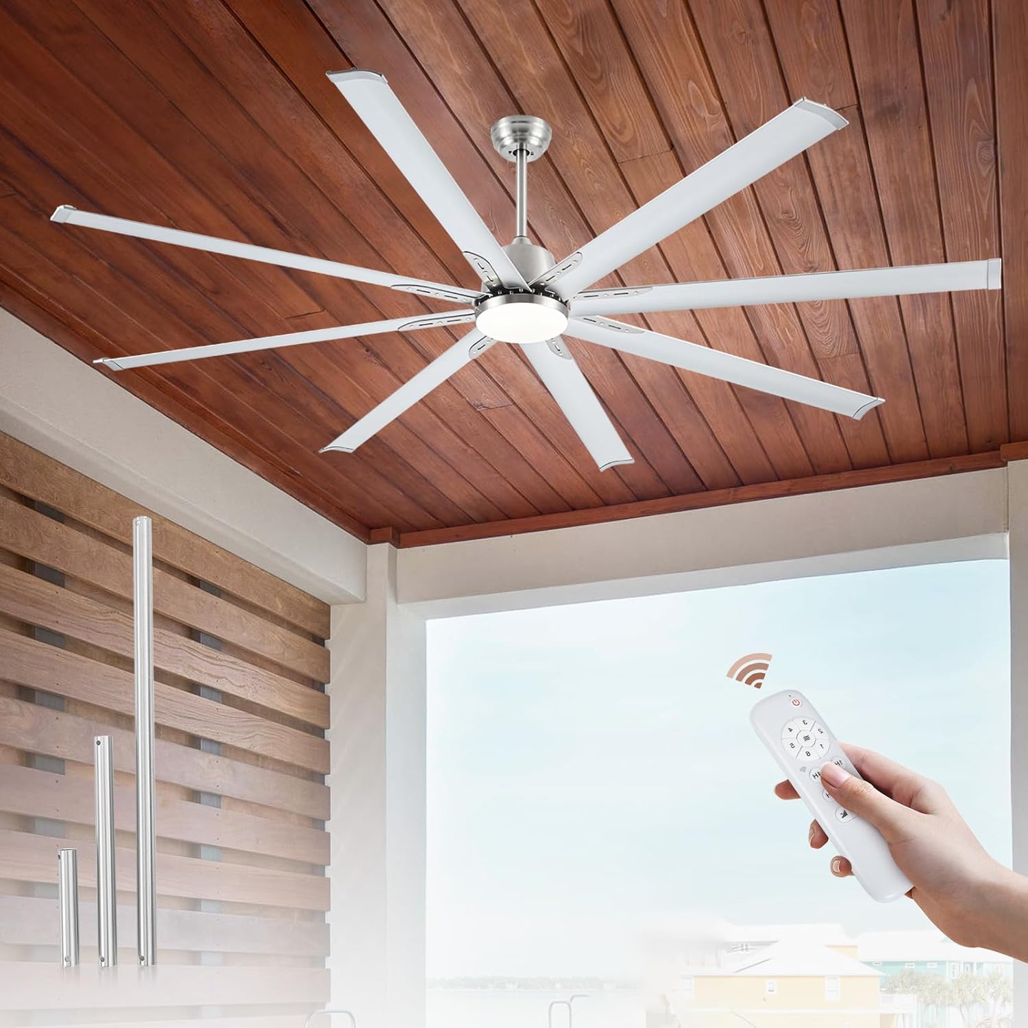 84 Inch Industrial Ceiling Fan with Light and Remote Control
