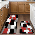 Red Black Kitchen Rugs Set of 2 Cushioned Anti Fatigue Mats
