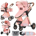 2 in 1 Baby Stroller Pink - Convertible Foldable High-View Pram