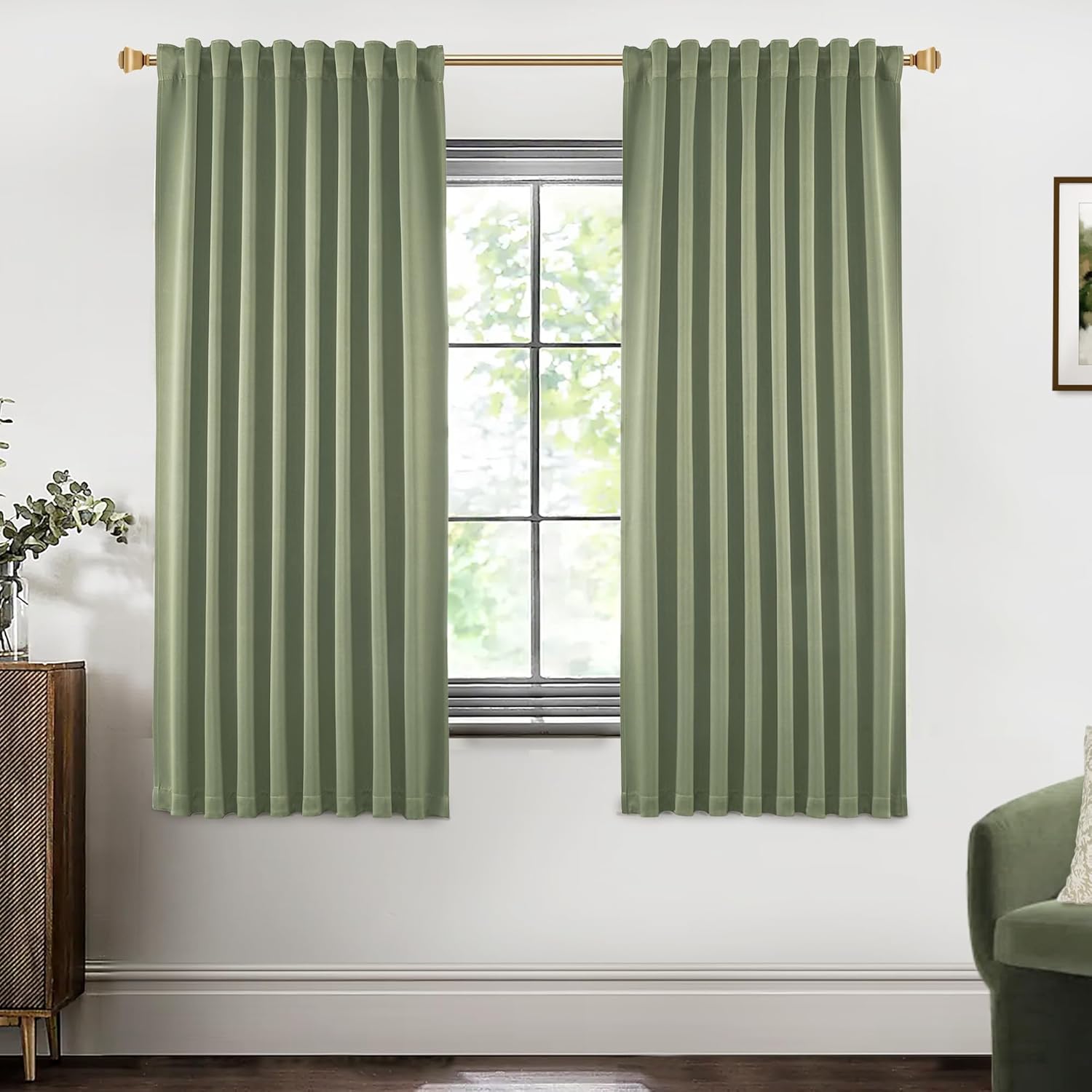 SHINELAND Sage Green Blackout Curtains for Elegant Home Decor
