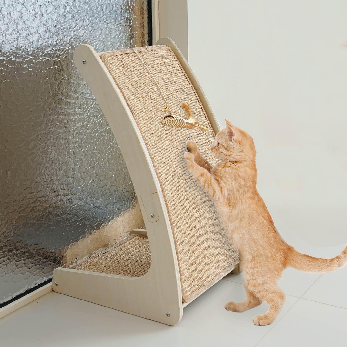 Curved Cat Scratcher Board for Indoor Cats with Mouse Toy
