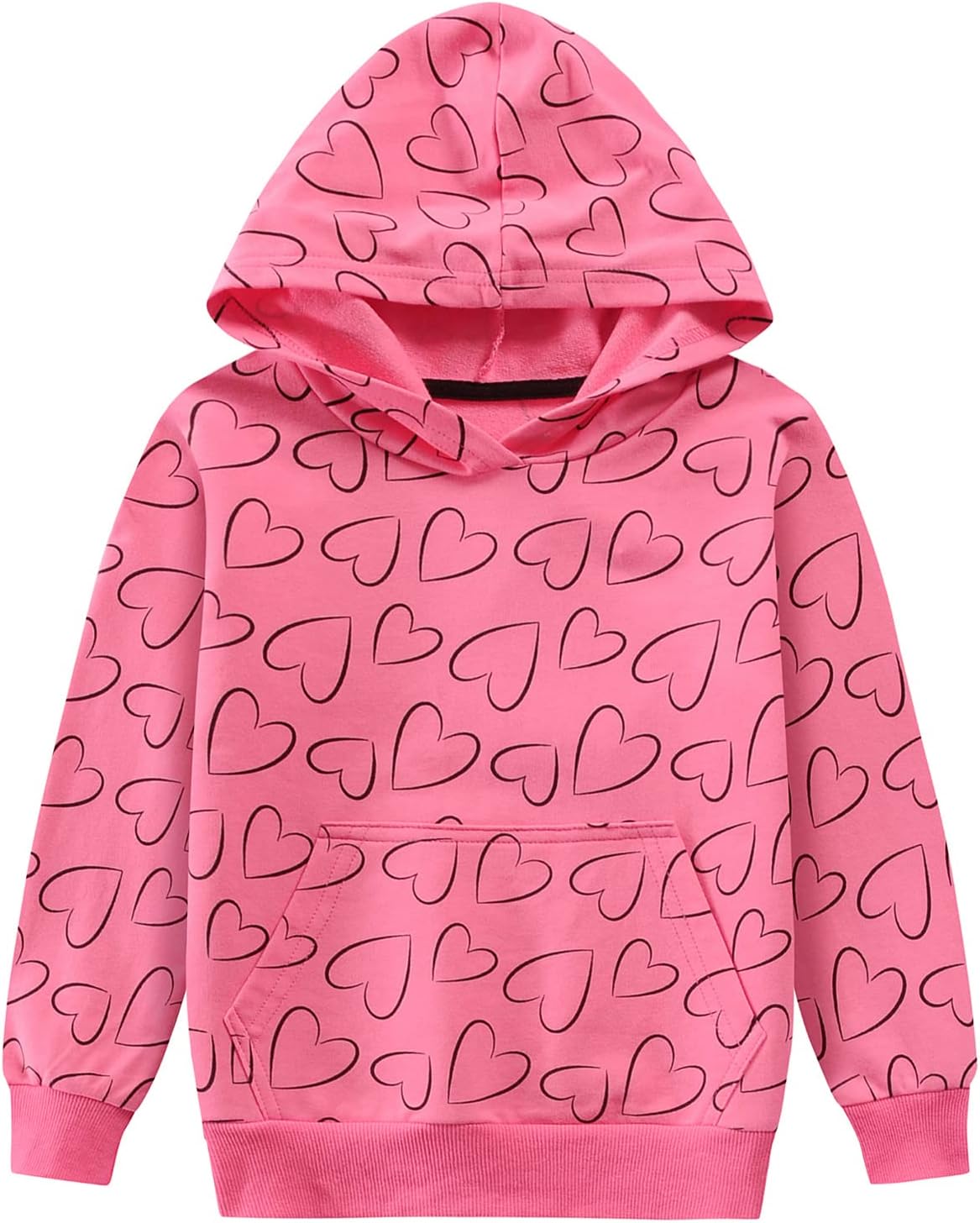 Heart Print Girls Hoodie: Warm Fleece Pullover 2-7T