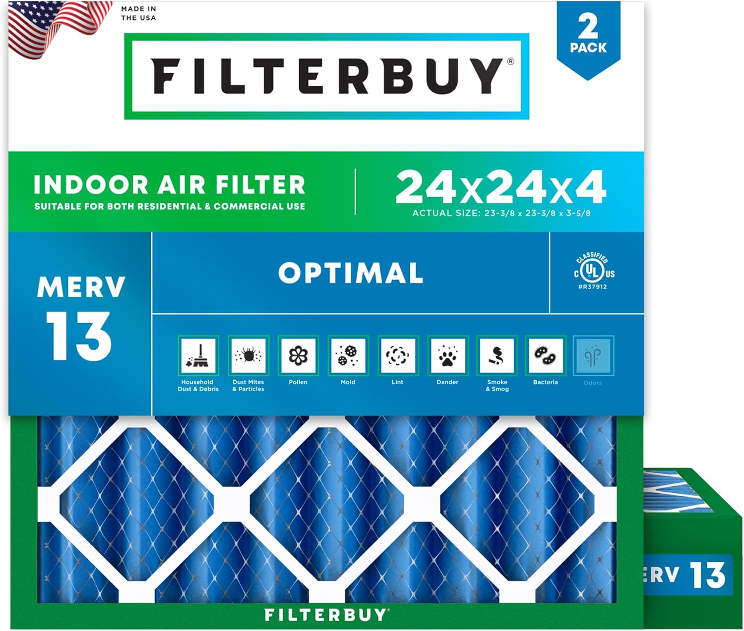24x24x4 Air Filter MERV 13 for Optimal Smoke & Allergy Defense