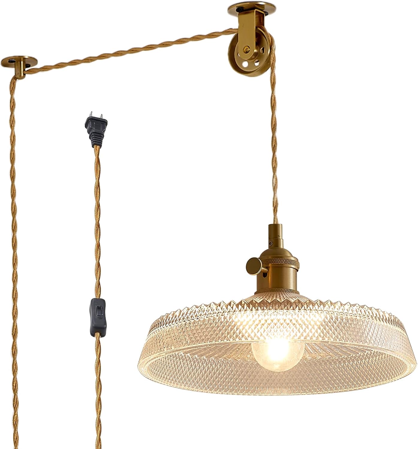 Plug in Pendant Light with Glass Lampshade for Modern Spaces