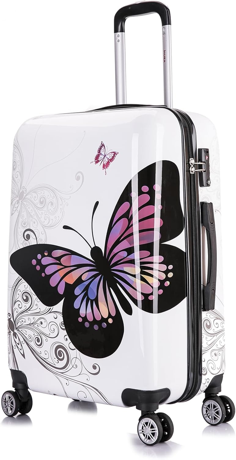InUSA Butterfly Print Luggage with Spinner Wheels for Travel