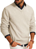 Mens V Neck Wool Blend Pullover Sweater - Lightweight V-Neck