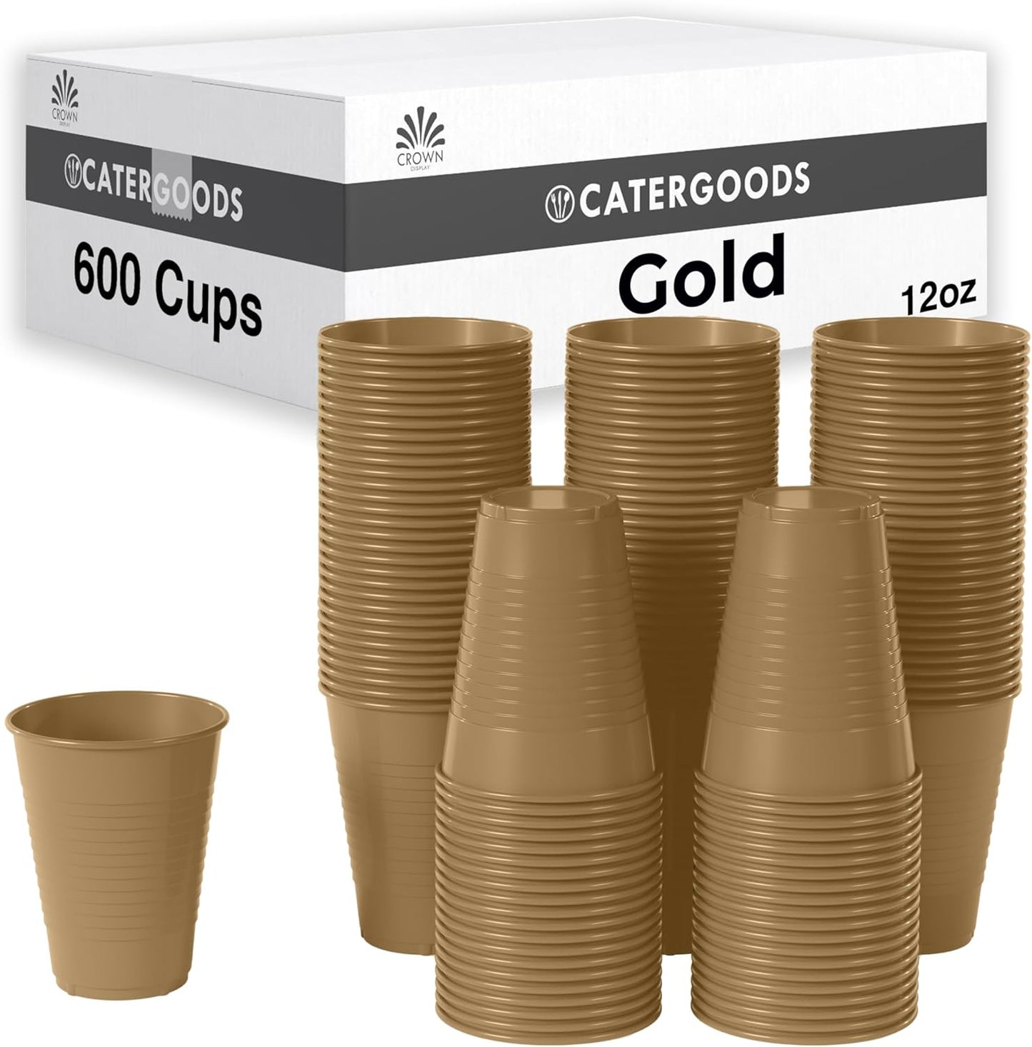 Party Solids Gold Disposable Plastic Cups - 600 Pack 12 Oz