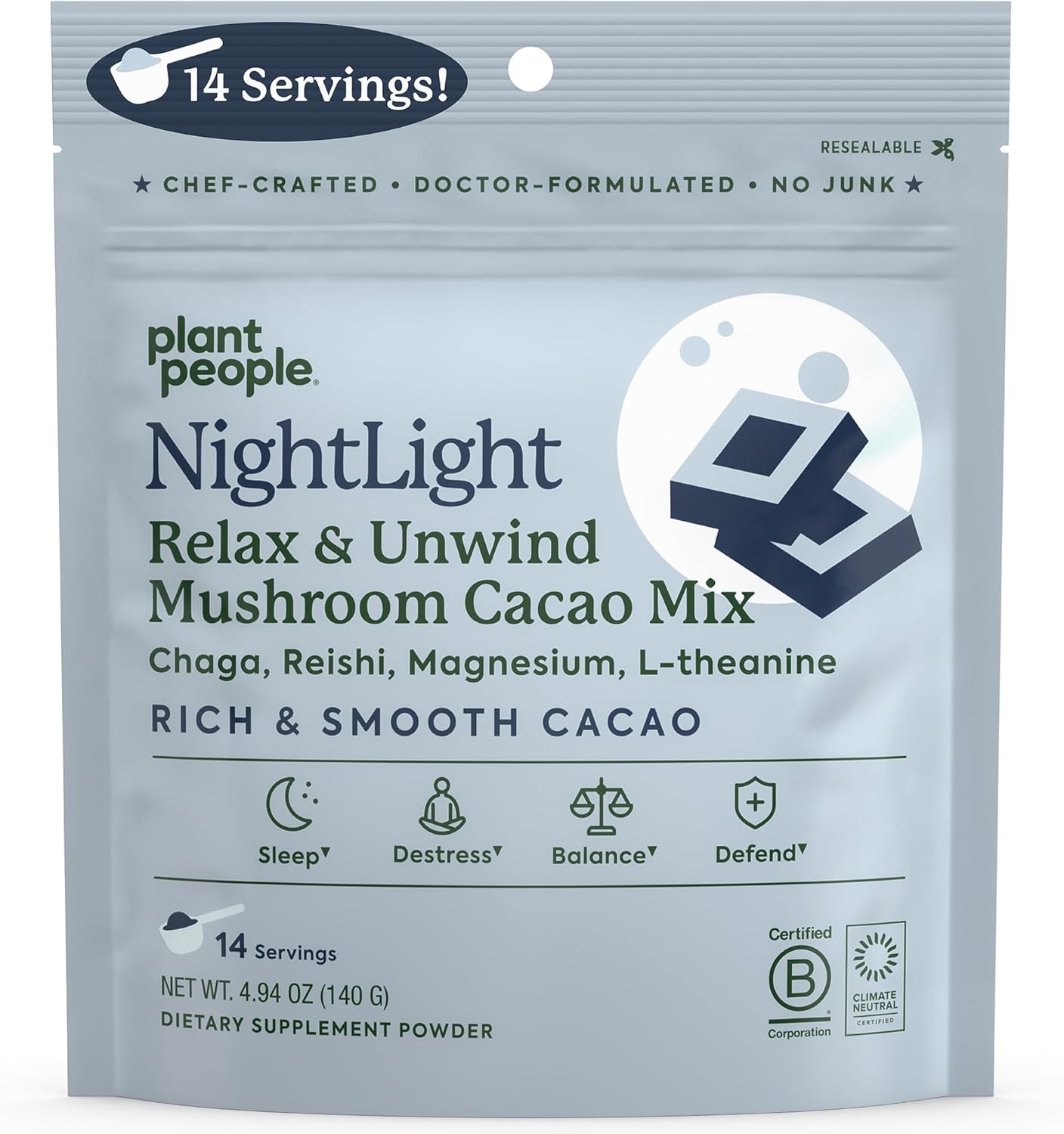 Plant People NightLight Mushroom Cacao Mix - Sleep & Recovery Support