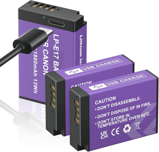 LP-E17 Battery 3-Pack for Canon Cameras - High Capacity 1800mAh