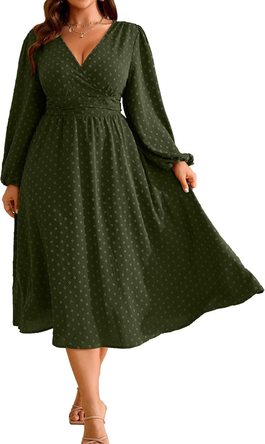 Plus Size Fall Wedding Guest Dress with Wrap V Neck Design