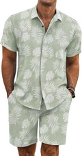 Mens Summer Beach Outfits 2 Piece Linen Texture Set - Lightweight