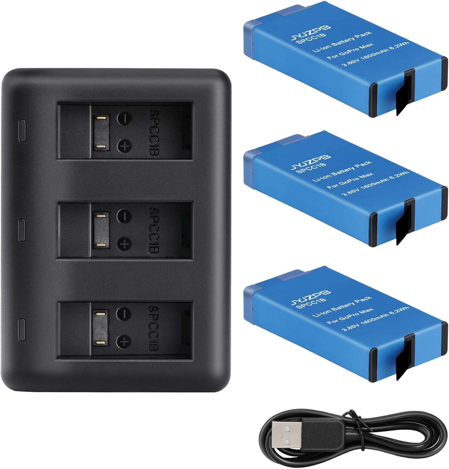 JYJZPB MAX Replacement Battery 3-Pack with Charger for GoPro MAX
