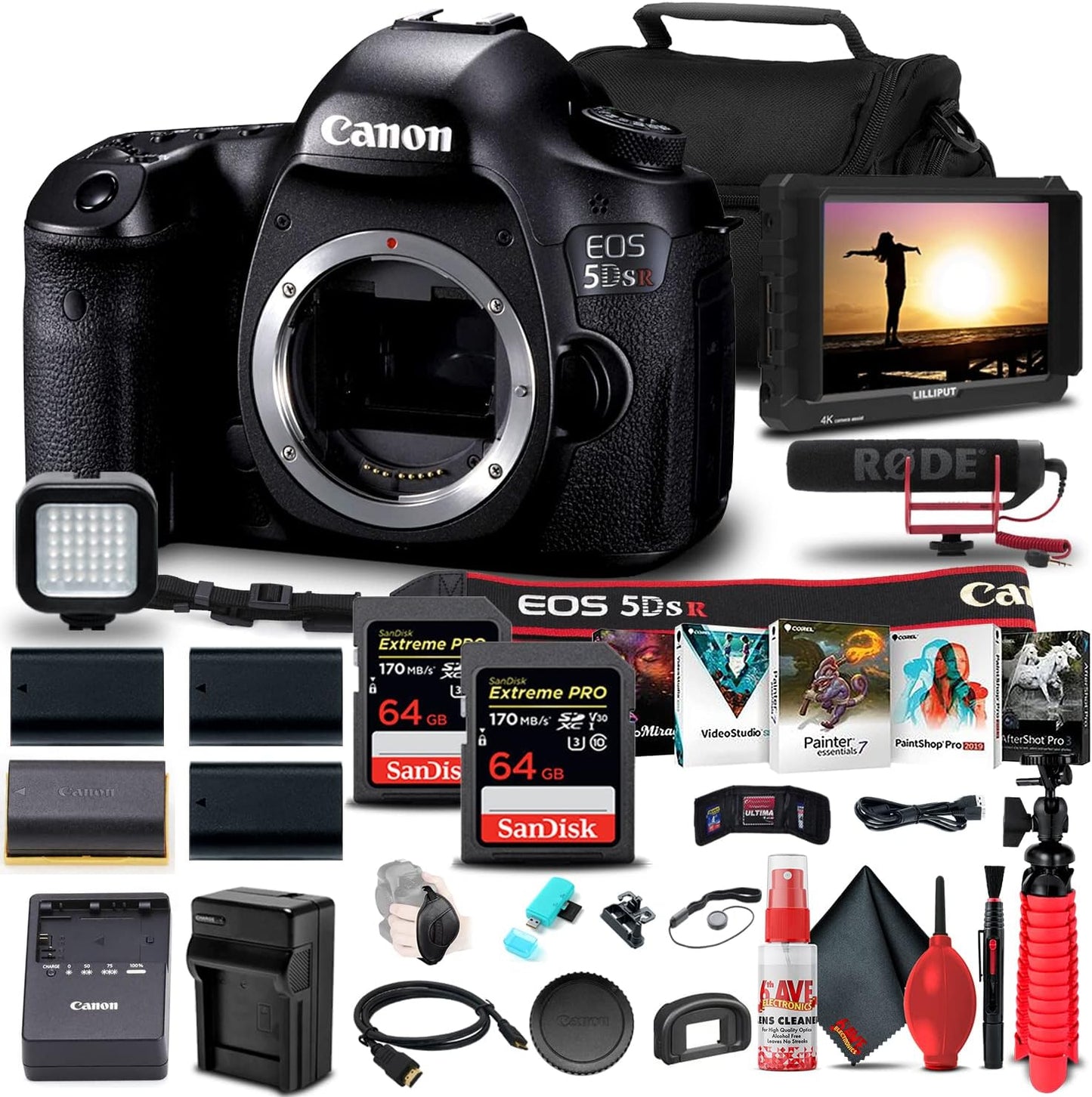 Canon EOS 5DS R DSLR Camera Bundle: 4K Monitor, Pro Mic, Memory Cards, Batteries & More!