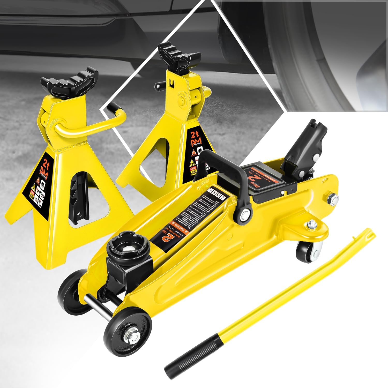 PM PERFORMOTOR Low Profile Hydraulic Trolley Jack with Stands
