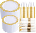 Gold Plastic Plates and Dinnerware Set 210 PCS - Elegant Party Pack