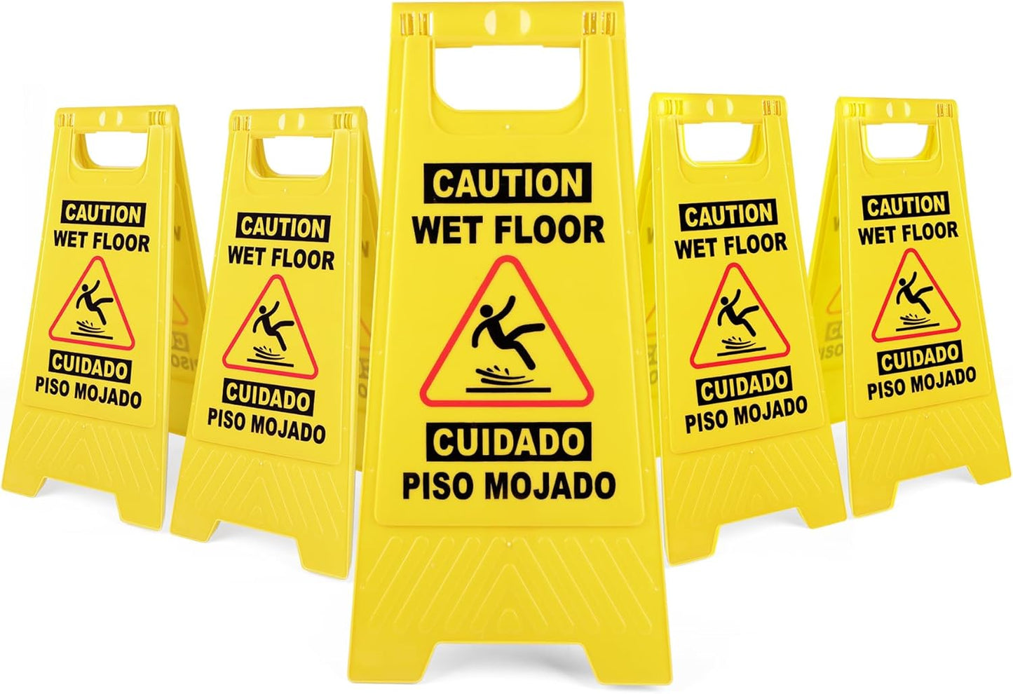 Caution Wet Floor Sign 5 Pack - Bilingual Double-Sided Safety