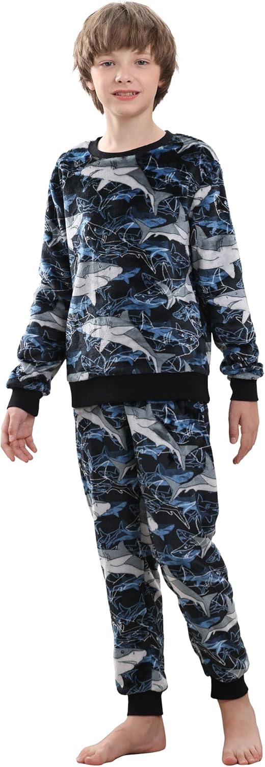 Boys Fleece Pajamas Set for Kids 7-16 Years, Soft Cozy Comfort