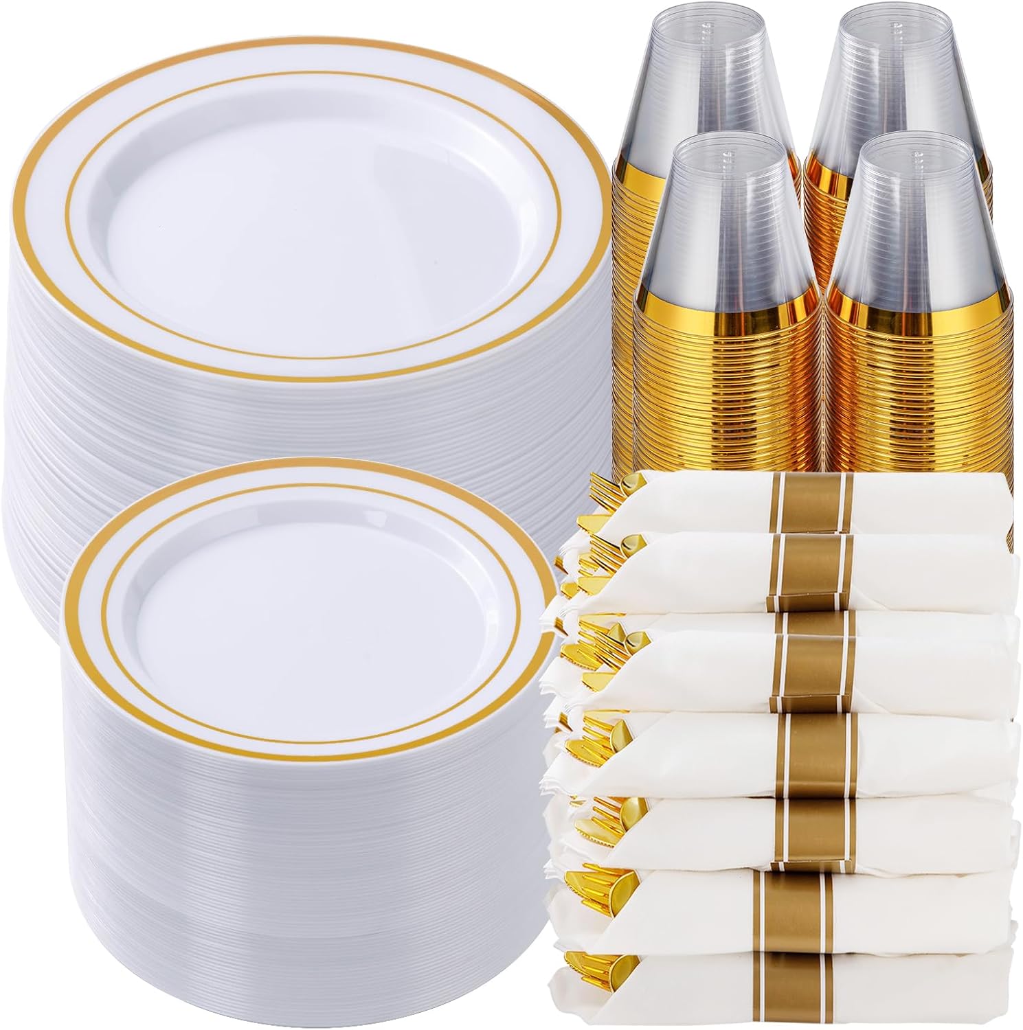 Gold Plastic Dinnerware Set for 100 Guests - 700 Pieces for Parties