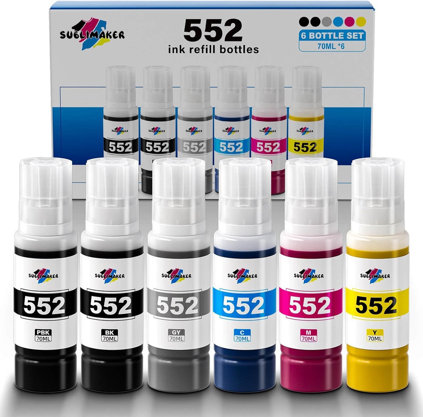 T552 Ink Refill Bottles for Epson Ecotank Printers - 6 Pack