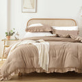 Twin Ruffled Comforter Set 3PCS Taupe - Vintage Farmhouse Comfort