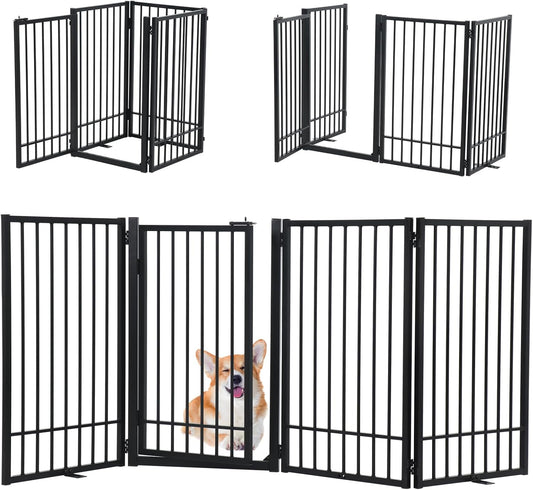 SMONTER Free Standing Dog Gate with Door Walk Through for Pets