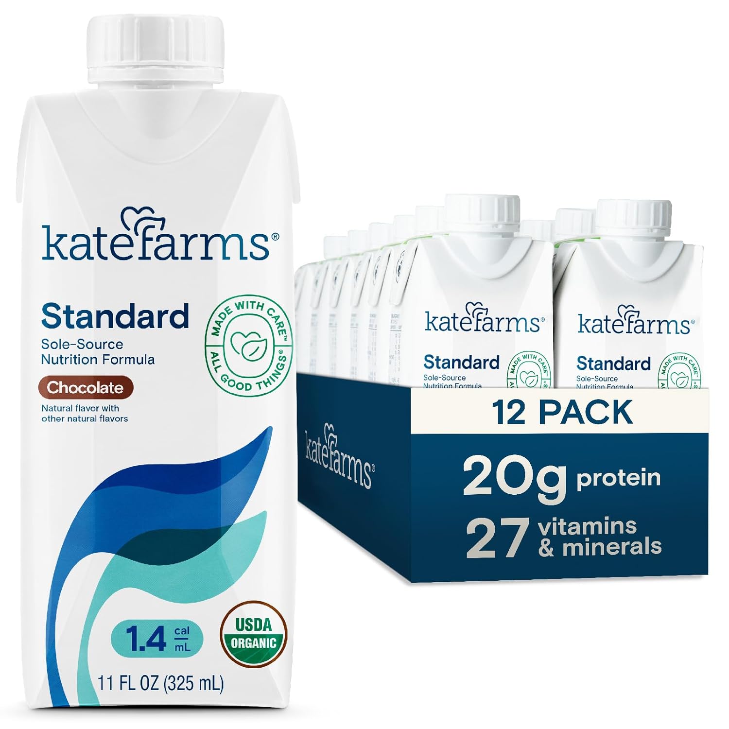 KATE FARMS Organic High Calorie Nutrition Shake, Chocolate Flavor