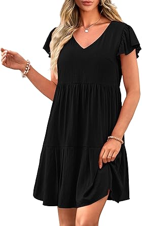 PRETTYGARDEN Womens Summer Casual Cap Sleeve Ruffle Dresses
