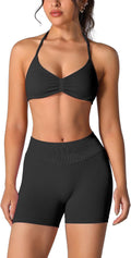 ABOCIW Womens Seamless Workout Sets 2 Piece Strappy Halter Bra