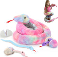 MaoGoLan 7Pcs Rainbow Snake Plush Set - Giant Mommy with 3 Babies
