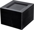100 Pack Black Plastic Square Dessert Plates 6.5 in - Heavy Duty Party