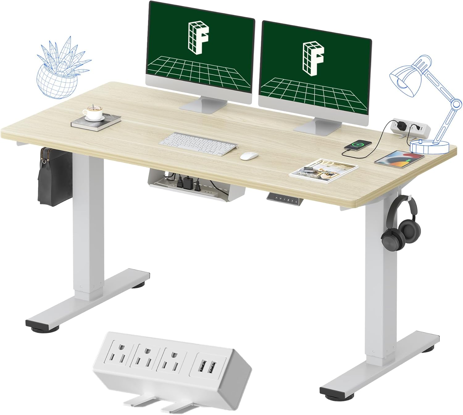 FLEXISPOT EN2 Electric Stand Up Desk with Power Strip and Memory