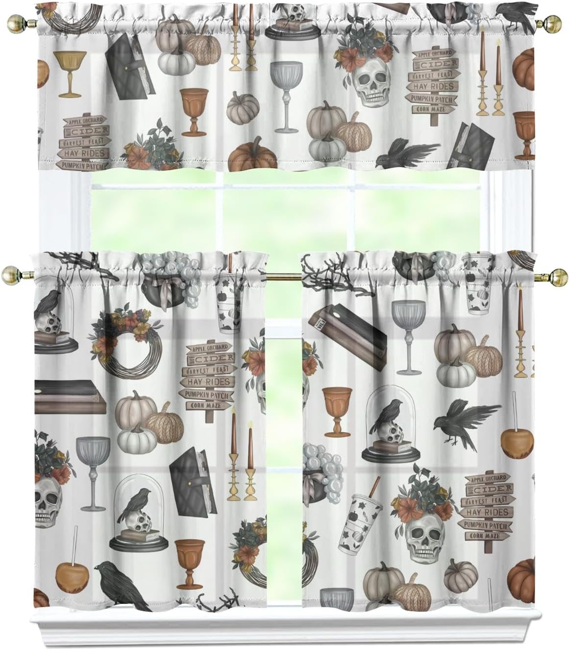 Spooky Skeleton Kitchen Curtains Set - Halloween Decor