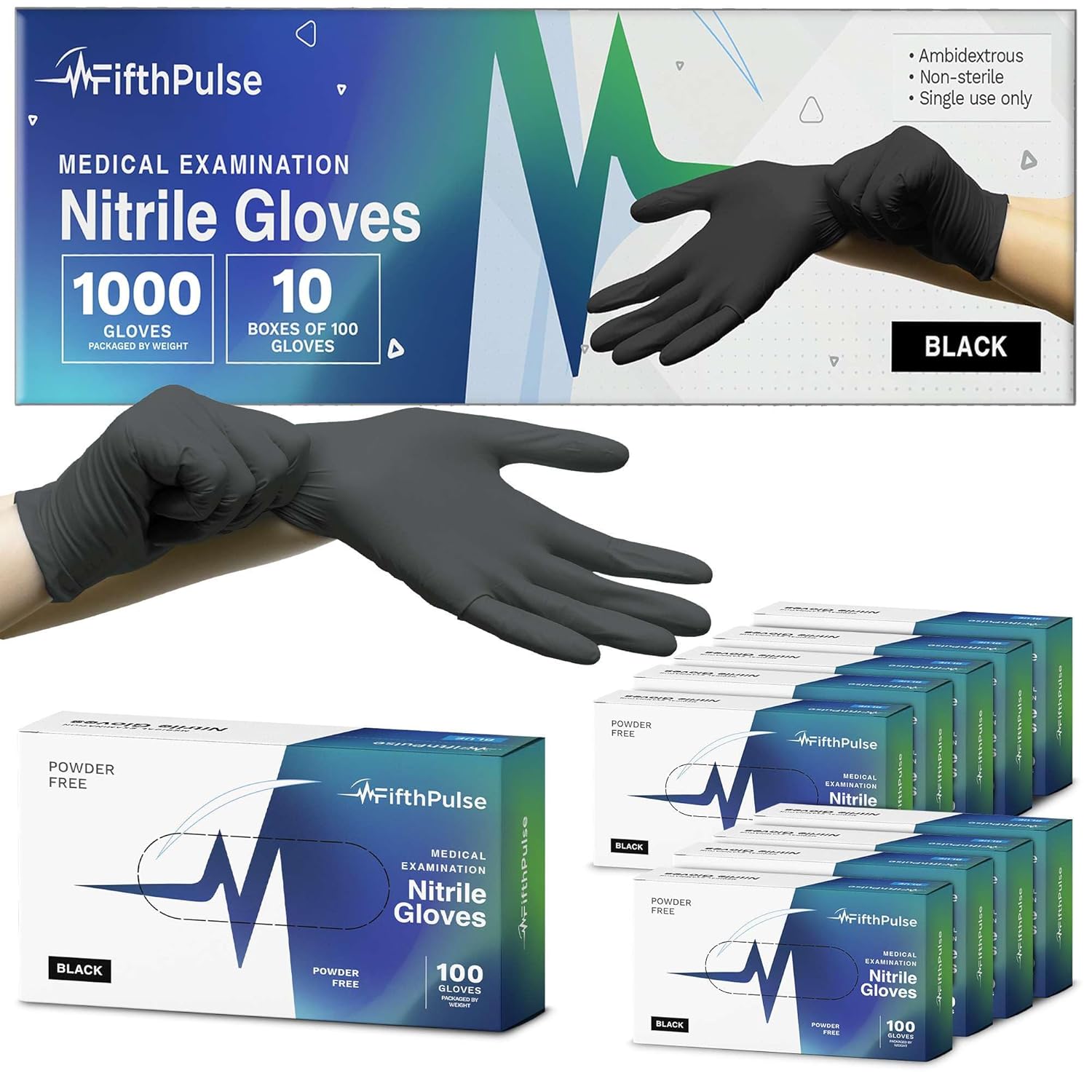Black Nitrile Gloves Case of 1000 - Medical Grade, Latex-Free