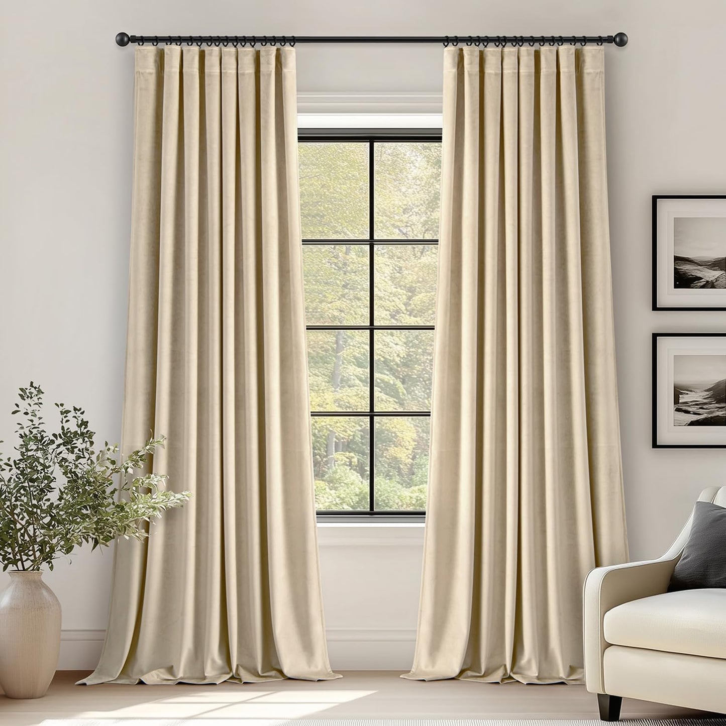 ANRODUO Beige Velvet Curtains for Room Darkening and Privacy