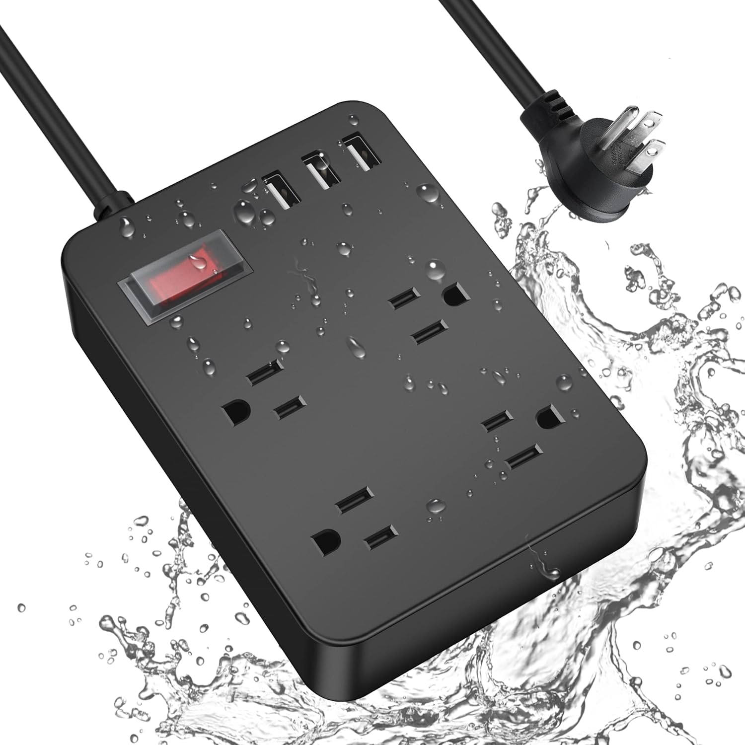 Jgstkcity Weatherproof Power Strip: 4 Outlets, 3 USB, Overload Protection