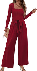 Jumpsuits For Women Dressy Long Sleeve Square Neck Wide Leg Romper