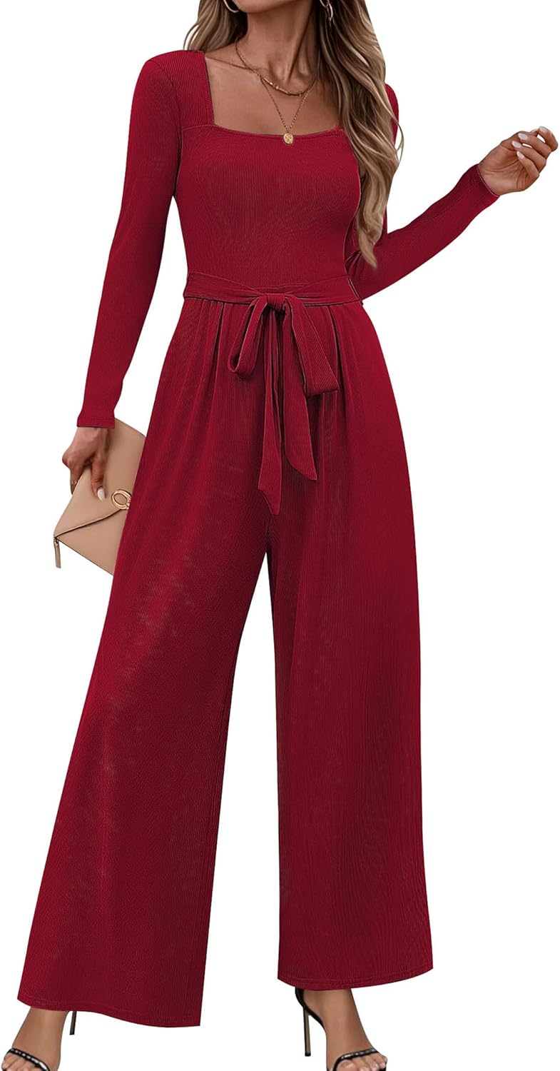 Stylish Long Sleeve Square Neck Jumpsuits for Women Dressy Wear