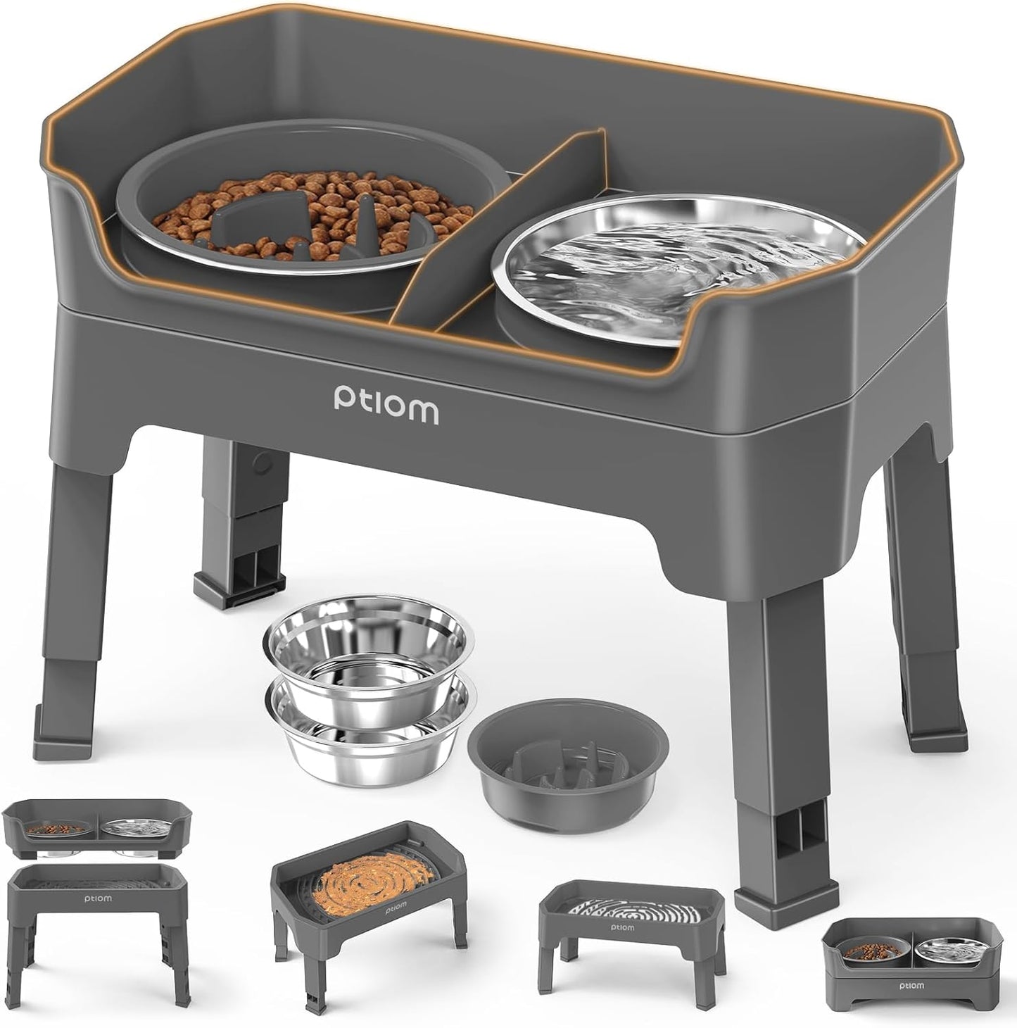 4-in-1 Elevated Slow Feeder Dog Bowls for All Pets Sizes