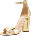 GENSHUO Women's 4-in Chunky High Heel Sandals with Ankle Strap Jewelry