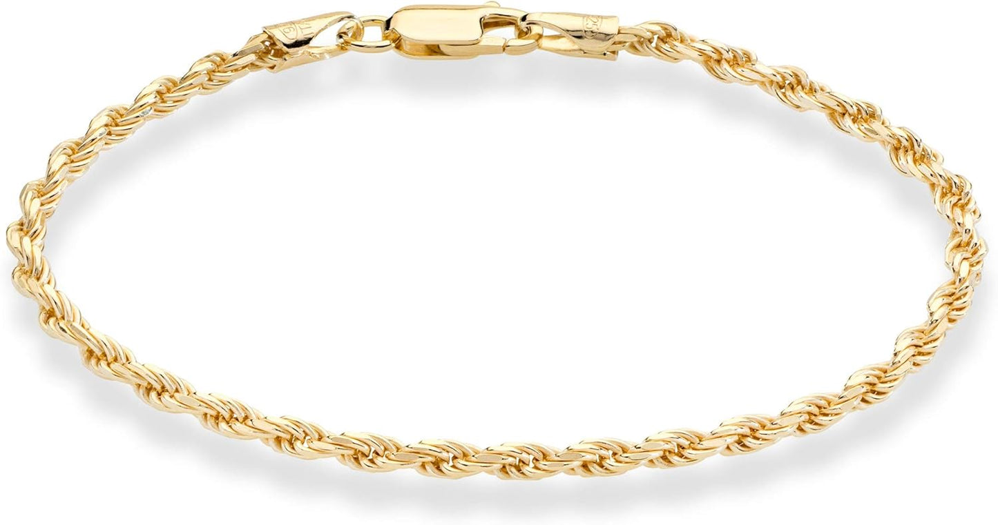 Miabella 18K Gold Plated 925 Sterling Silver Rope Chain Bracelet