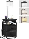 Floor Lamp with Table and Drawers - Combo Nightstand with Charging