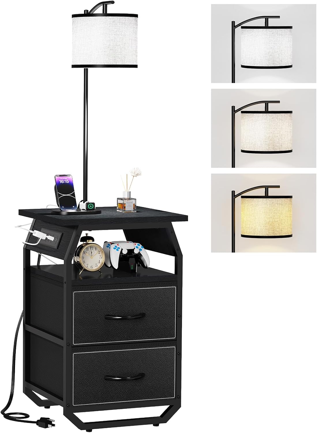 Floor Lamp with Table and Charging Station for Bedroom Use