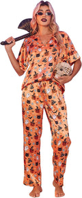 Satin Pajama Set Womens V Neck Short Sleeve and Long Pant - Soft Shoes
