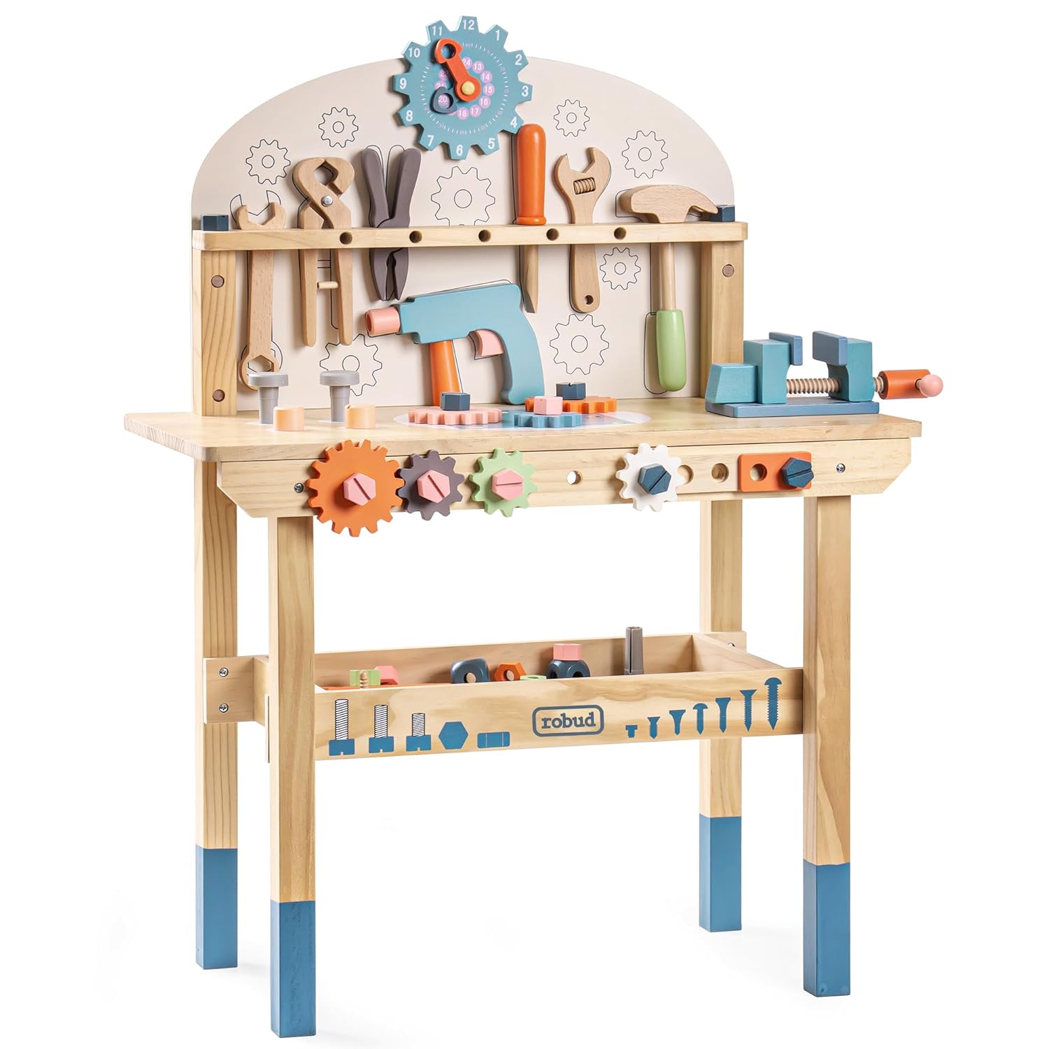 ROBUD Large Wooden Play Tool Workbench Set for Kids Fun