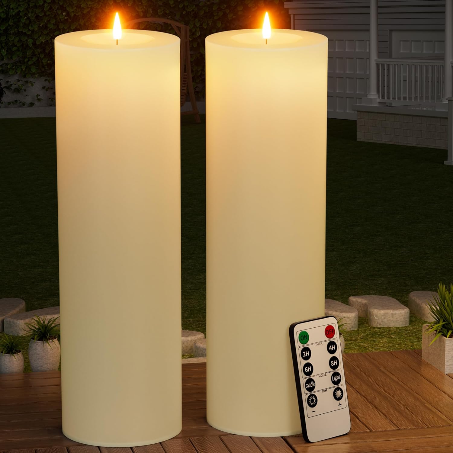 14 in x 4 in Large Outdoor Candles with Timer for Any Occasion