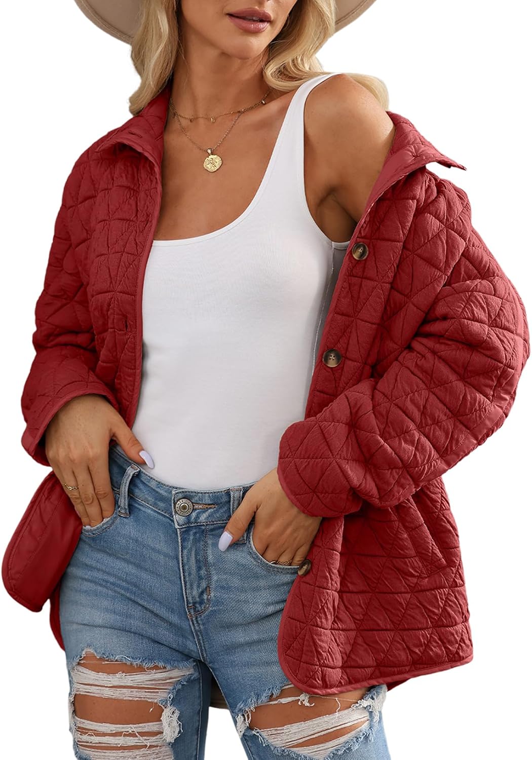 Lightweight Diamond Quilted Jacket for Women - Casual Winter Wear
