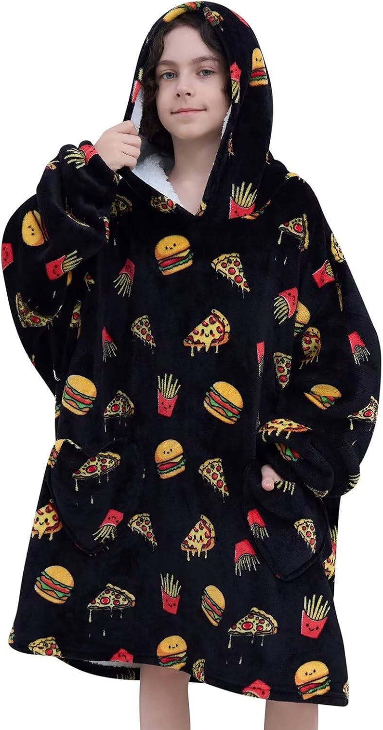 Fiosnow Pizza and Chips Blanket Hoodies for Kids 6-13YR