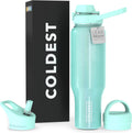 Coldest Sports Water Bottle 46 oz - 3-in-1 Lids, Astronaut Green